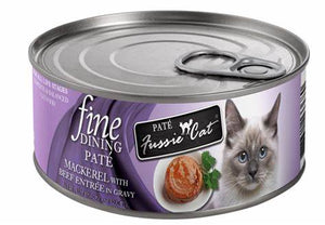 FussieCat Can Fine Dining Pate Mackarel w/Beef Entree in Gravy